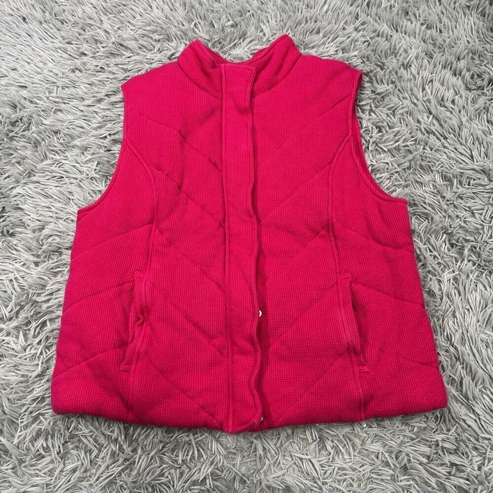 Jones New York Women’s Hot Pink Waffle Knit Quilted Vest Cotton Size PXL